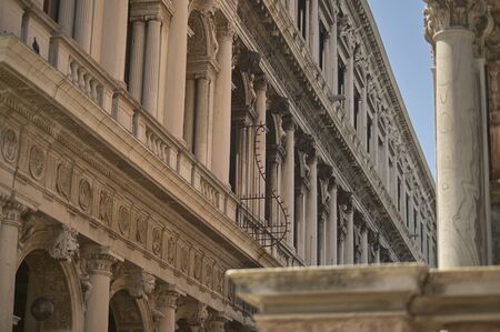 Venetian architectural elements with columns and porticoes in historic palaces.のeditorial素材