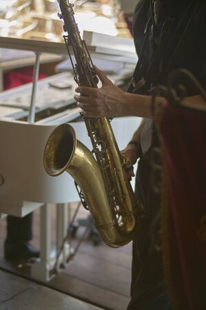Detail of a clarinet player during a live jazz concert.の写真素材