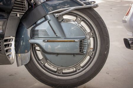 Detail of a front wheel of a road bike or travel by road tire.の写真素材