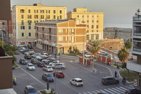 Busy center of the historic Italian city of Civitavecchia.のeditorial素材