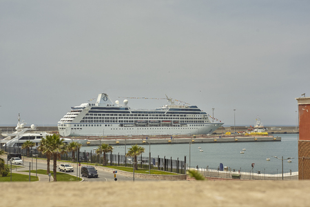 Cruise ship docked in the port of Civitavecchia.のeditorial素材