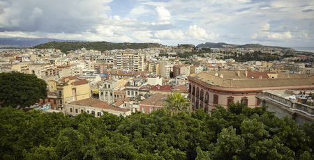 Top view of a district of the city of Cagliari with its characteristic buildings and its particular urban layout.の写真素材