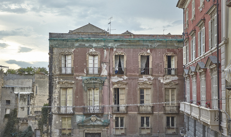 Detail of a decadent historic building in the city center of Cagliari.の写真素材