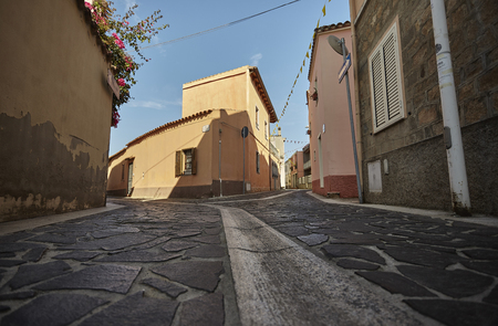 View of a quaint alley of the Muravera village in Sardinia, Italy.の写真素材
