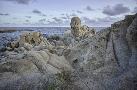 Panorama of the southern Sardinian coast with granite rock formations with its typical shapes of this land.の写真素材