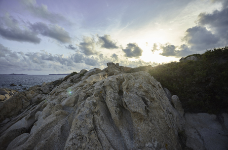 Detail of a granite rock formation in the south coast of Sardinia, taken during the sunset.の写真素材