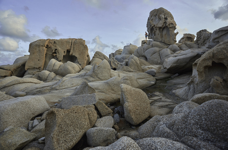 Particular granite rocks modeled and sculpted by the sea and the bad weather on the southern coast of Sardinia. Location Punta Molentisの写真素材