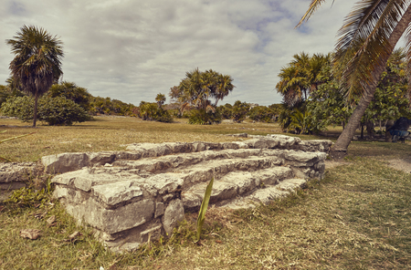 Small floors of some buildings dating back to the Mayan civilization at Tulum in Mexico.の写真素材