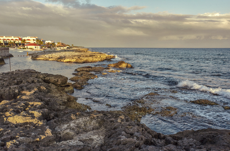 Detail of the rocky coast of Puerto Aventuras in the Mayan riviera in mexico.の写真素材