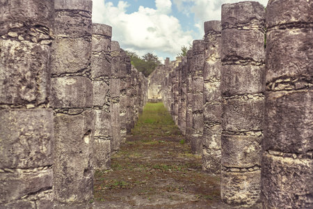 Column corridor of the Temple of the Warriors in the archaeological complex of Chichen Itza in...