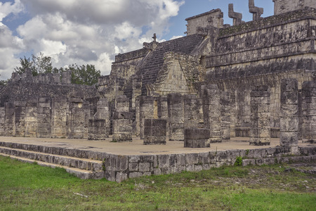 Central part of the Temple of the Warriors in the Chichen Itza archaeological complex in Mexicoの写真素材