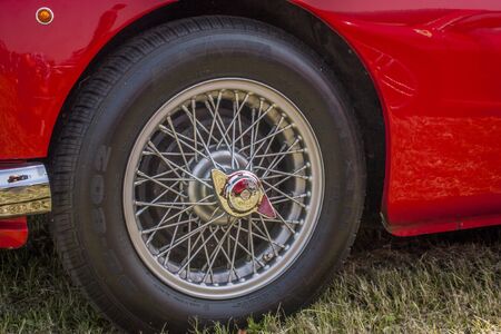 Detail of a tire with spoke rim typical of vintage carsのeditorial素材