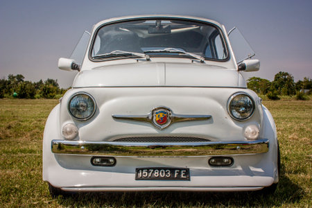 View of a beautiful iconic car and a symbol of Made in Italy in the world: The Fiat 500 in this custom version.のeditorial素材