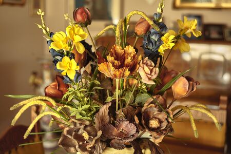 Still life of a vase of dried flowers used as a decorative element in the home.のeditorial素材