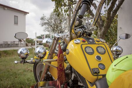 Detail of the dashboard and odometer on the handlebars of a trikeのeditorial素材