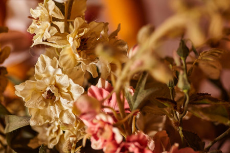 Detail of fake flowers used as an ornamental element