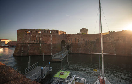 Panoramic view of the port of Livorno with moored boats