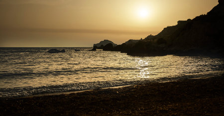 View of Cala Paradiso beach in Sicily during sunsetの写真素材