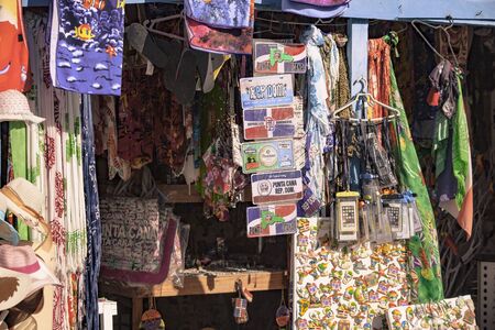 BAYAHIBE, DOMINICAN REPUBLIC 23 DECEMBER 2019: Detail of a Dominican souvenir stall in Bayahibeのeditorial素材