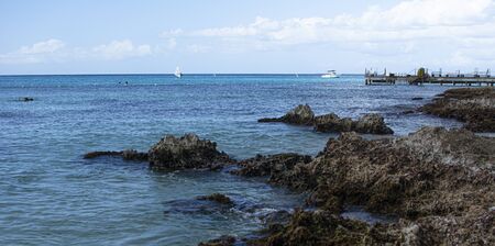 Rocky coast in the caribbean sea in dominican republic in the dominicus areaの写真素材