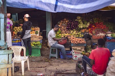 HIGUEY, DOMINICAN REPUBLIC 12 JANUARY 2020: Dominican public market in Higueyのeditorial素材