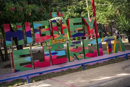 HIGUEY, DOMINICAN REPUBLIC 12 JANUARY 2020: Higuey signal in a public parkのeditorial素材