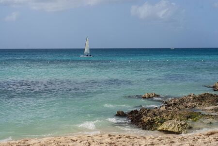 Dominican sea in Dominicus, Dominican Republic during a sunny dayの写真素材