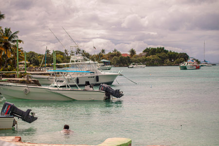 BAYAHIBE, DOMINICAN REPUBLIC 21 JANUARY 2020: Boats in Bayahibe in Dominican Republicのeditorial素材