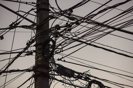 Trellis with electric cables unsafe in Dominican Republicの写真素材