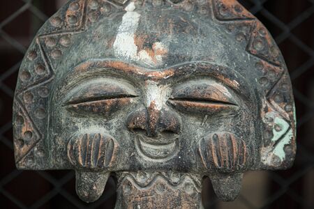 Historic Taino statue with face in Dominican Republicの写真素材
