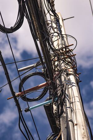 Trellis with electric cables unsafe in Dominican Republicの写真素材