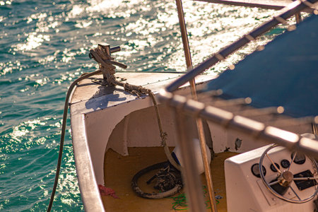 Bow of a little boat in the seaの写真素材