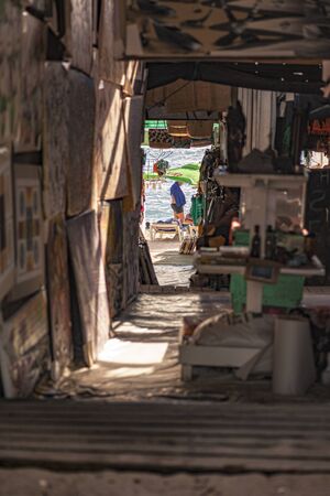 DOMINICUS, DOMINICAN REPUBLIC 6 FEBRAURY 2020: Souvenir shop on the Dominicus beachのeditorial素材