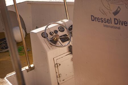 DOMINICUS, DOMINICAN REPUBLIC 6 FEBRAURY 2020: Dashboard of a boat with timon detailのeditorial素材