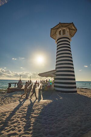 DOMINICUS, DOMINICAN REPUBLIC 6 FEBRAURY 2020: View of Dominicus beach near Bayhaibe with the lighthouseのeditorial素材