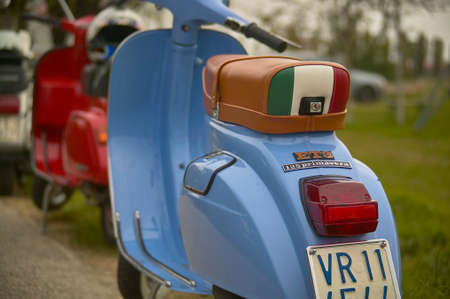 LENDINARA , ITALY 24 MARCH 2020: Piaggio Vespa scooter detailのeditorial素材