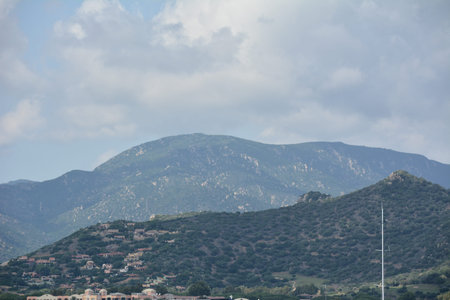 Villasimius coastline landscape in Sardinia Italy during a sunny dayの写真素材