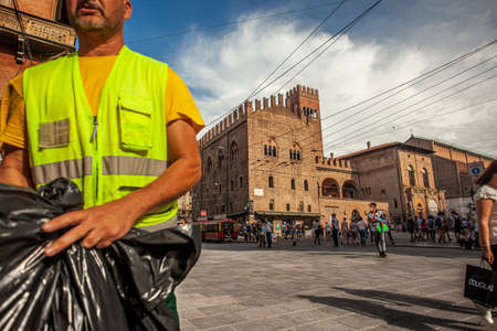 BOLOGNA, ITALY 17 JUNE 2020: Street sweeper in Italy during his workのeditorial素材