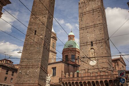 The Asinelli tower in Bologna, one of the most important monument of the Italian cityの写真素材