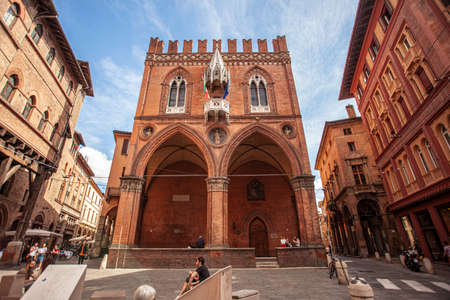 BOLOGNA, ITALY 17 JUNE 2020: Porta Ravegnana in Bologna: an ancient building in the italian cityのeditorial素材