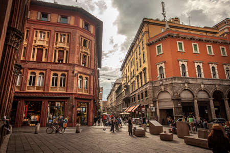 BOLOGNA, ITALY 17 JUNE 2020: Piazza della Mercanzia in Bologna in Italyのeditorial素材