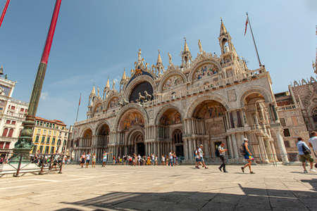VENICE, ITALY 2 JULY 2020: Saint Mark cathedral in Venice with peopleのeditorial素材