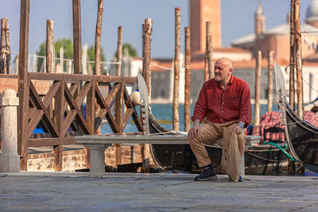 VENICE, ITALY 2 JULY 2020: Old man in Saint Mark square in Veniceのeditorial素材