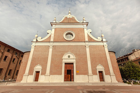 Frontal view of San Benedetto abate Church in Ferrara in Italy