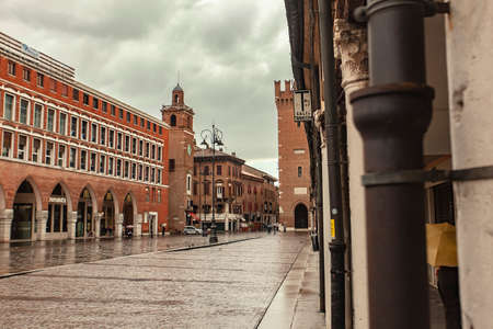 FERRARA, ITALY 29 JULY 2020: Trento Trieste square in Ferrrara in Italyのeditorial素材
