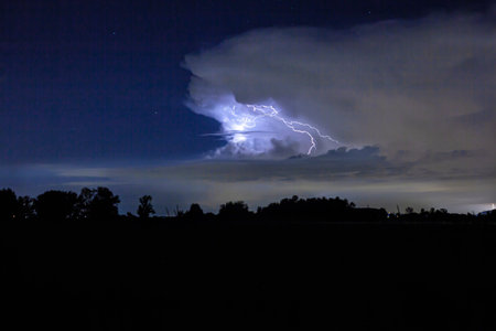 Lightning stormy night in countryside with no other lights