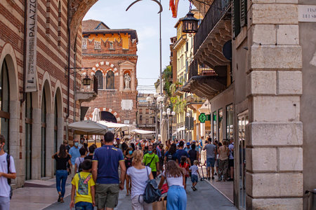 VERONA, ITALY 10 SEPTEMBER 2020: Piazza dei Signori in Verona full of people