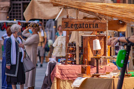VERONA, ITALY 10 SEPTEMBER 2020: Detail of a medieval street market in Verona in Italyのeditorial素材