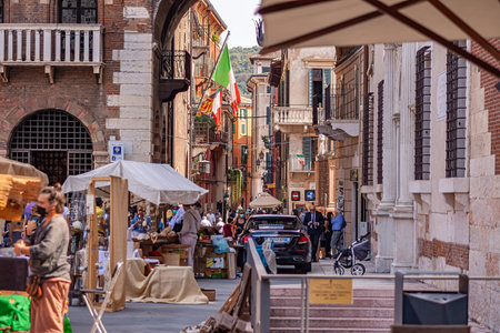 VERONA, ITALY 10 SEPTEMBER 2020: Street in Verona full of people
