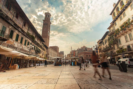 Wide angle view of Piazza delle Erbe in Verona in Italy 2のeditorial素材